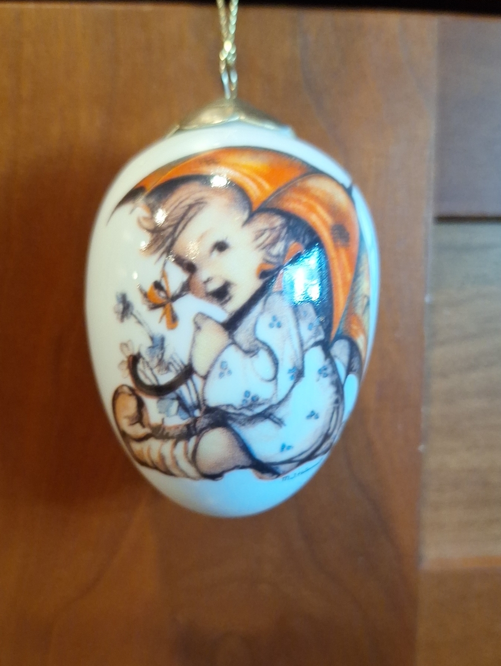 Hummel Hand-Painted Porcelain Egg Ornament "Umbrella Girl"